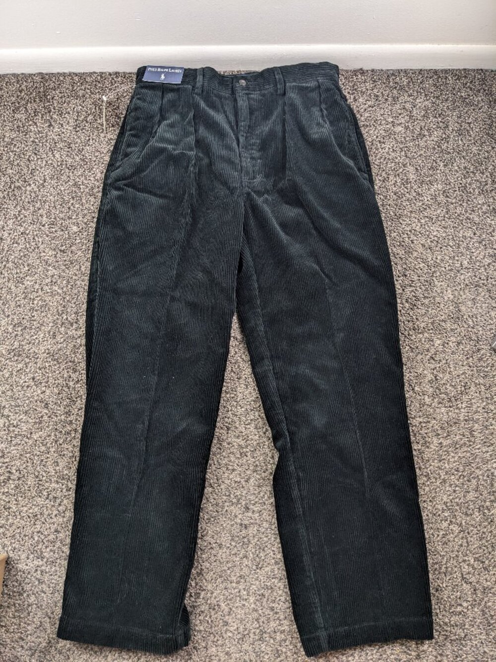 NWT Vintage Polo Ralph Lauren Andrew Pants Corduroy Pleated Black Mens 33x30